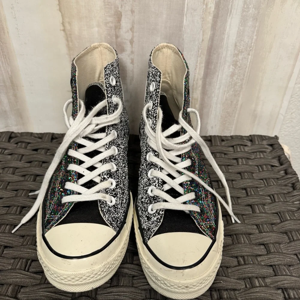 JW Anderson & Converse Glitter High-Top Sneakers - Black and Multicolor - Picture 2 of 8